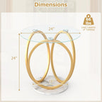 Giantex Round End Table Set of 2, Faux Marble Sofa Couch Side Table w/Tempered Glass Tabletop & Ring Gold Metal Frame, Small Coffee Tables for Decoration, Bedside Night Stand for Bedroom Living Room