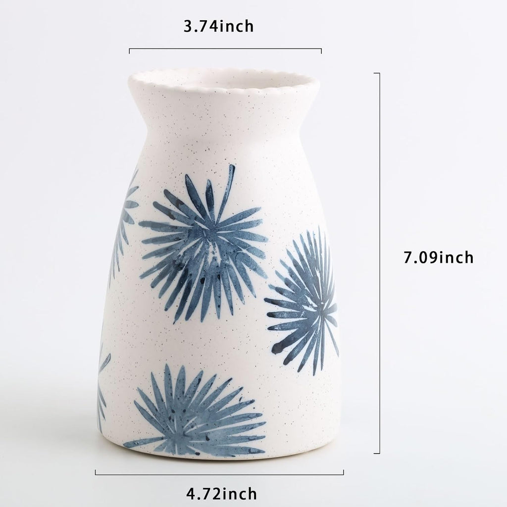 hjn White Flower Vase- Ceramic Vase for Decor, White vase for Flowers, Modern Vases for Living Room/Home Decor Accents/Entryway/Mantel/Bookshel-Teal
