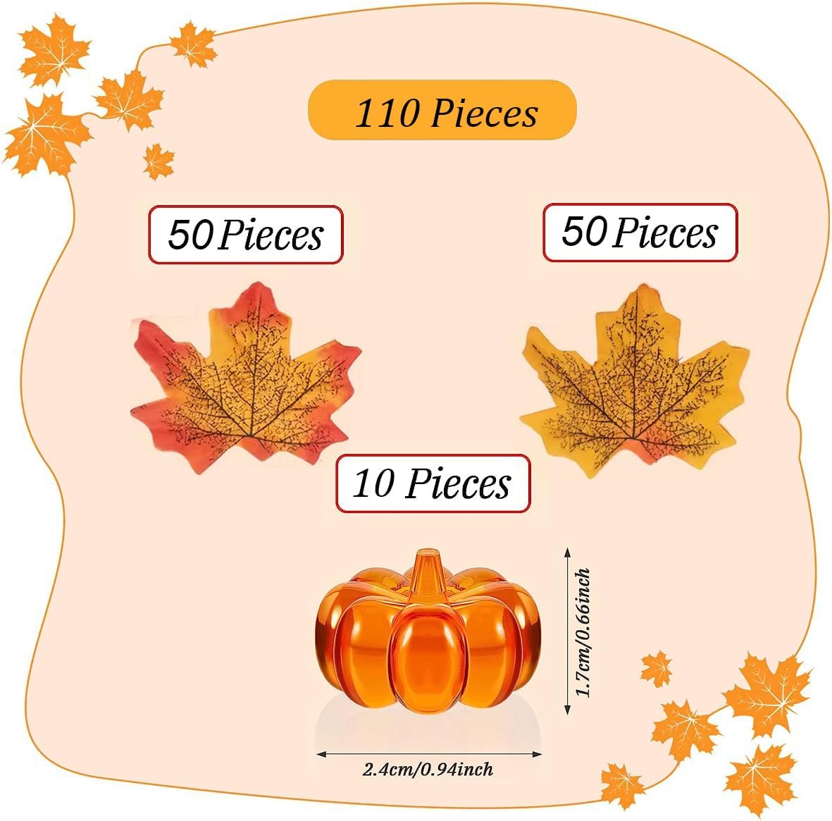 190PCS Thanksgiving Vases Fillers, Orange Red Beads Faux Pumpkin Maple Leaf Table Party Festive Decoration(Pumpkin Maple Leaf Set)