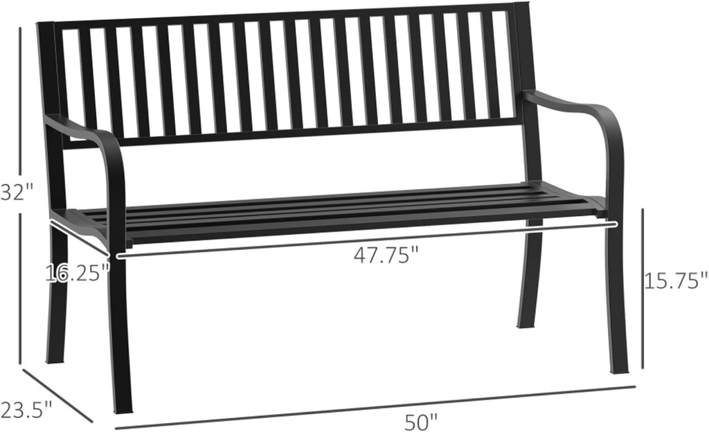Hassyee Outdoor Metal Garden Bench with Slatted Seats and Backrests for Poolside, Garden, Lawn, Patio Porch Bench with Sturdy Frame for Balcony, Beach, Backyard