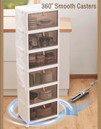 Foldable Storage Bins Boxes with Lid Wheels and Magnetic Door, Collapsible Stackable ABS Organizer for Kitchen Cloakroom Closet Living Room & Office (6 Tier)