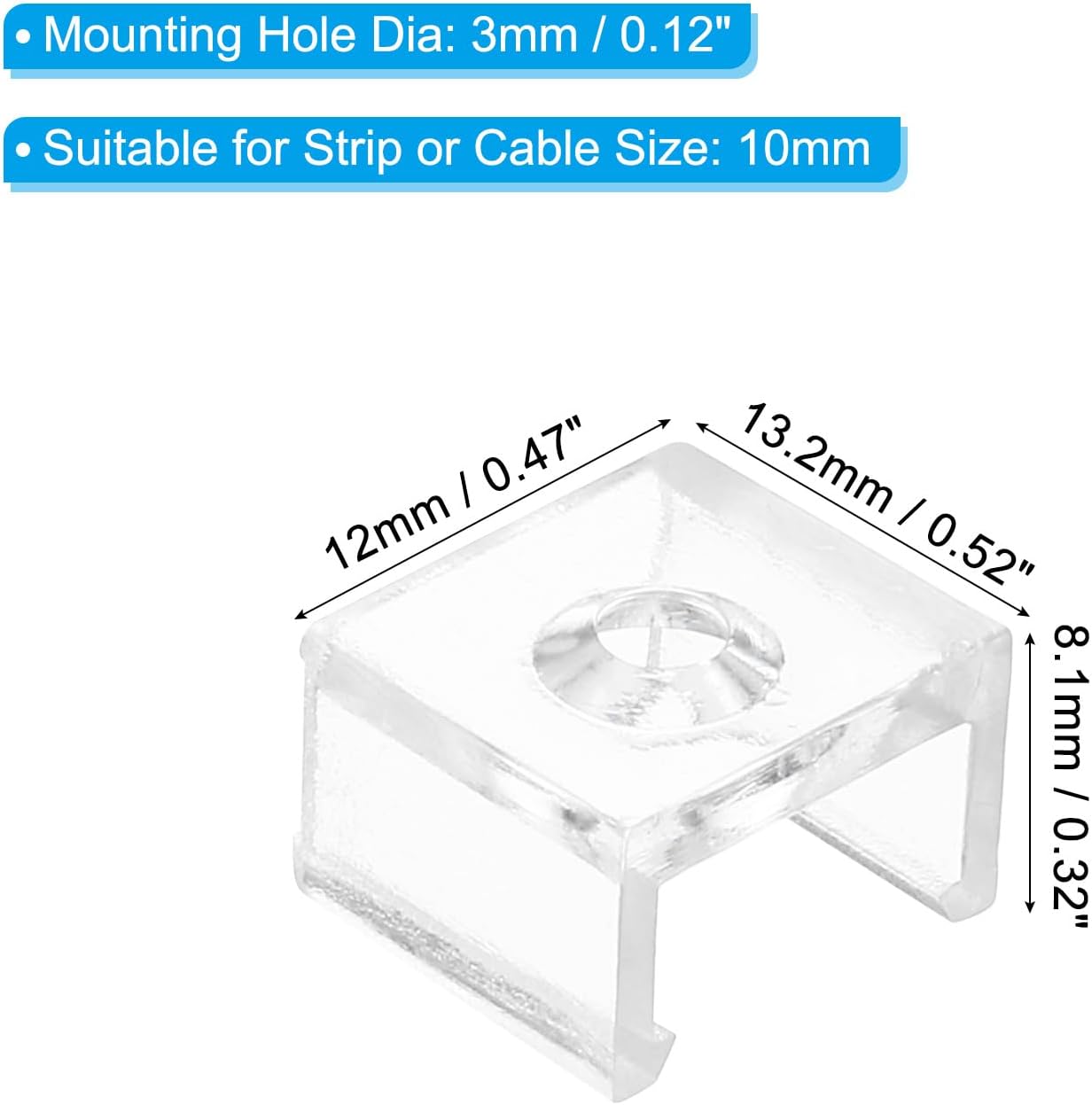 PATIKIL LED Strip Light Clips, 30 Pack Mounting Bracket Fixing Clips Plastic Clamp Holders with Screws for 10mm Neon RGB Light Cable Ribbon, Clear