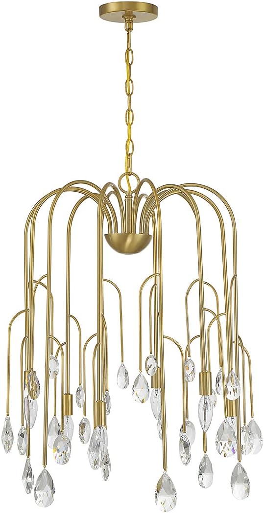 Savoy House 1-6686-6-127 Anholt Art Deco-Inspired Modern Vintage Clear Crystal Drop Chandelier, 6-Light 360 Total Watts, 28" H x 23" W, Noble Brass