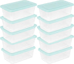 Sterilite Set of 10 Storage Boxes, Clear Plastic Stackable Containers, Lightweight Home Organizers with Snap Lids, 6 Quart, Mindful Mint