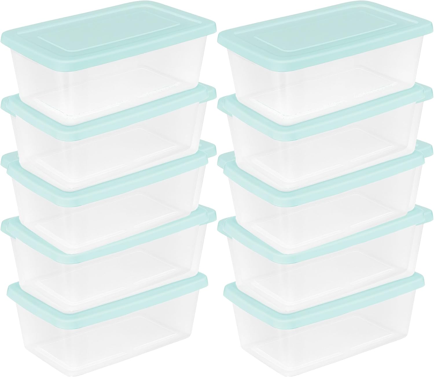 Sterilite Set of 10 Storage Boxes, Clear Plastic Stackable Containers, Lightweight Home Organizers with Snap Lids, 6 Quart, Mindful Mint