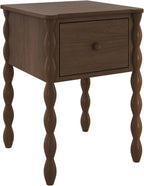 Max & Lily Jenny Kids Nightstand with 1 Drawer, Solid Pine Wood, Turned Spindle Legs, Low-VOC Finish, Vintage-Style Bedroom Side Table, Walnut