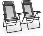 Giantex Set of 2 Patio Folding Chairs, Portable Outdoor Dining Chairs with 7-Level Adjustable Backrest, Headrest, Metal Frame, Outside Recliner for Front Porch Camping Picnic Lawn Garden, Dark Gray