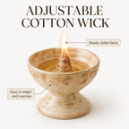 Handmade Ceramic Oil Lamp – Refillable Butter/Ghee Diya with Cotton Wick for Meditation Altar & Calm Home Decor (Wheat)