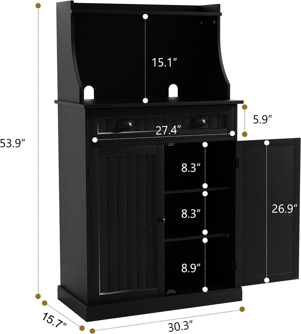 ARTPOWER 54" Kitchen Microwave Cabinet/Stand with Storage and Drawers, Pantry Storage Cabinet with Hutch & Adjustable Shelves for Kitchen, Dining Room, Living Room, Hallway in Black