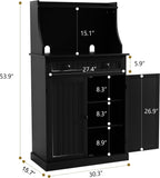 ARTPOWER 54" Kitchen Microwave Cabinet/Stand with Storage and Drawers, Pantry Storage Cabinet with Hutch & Adjustable Shelves for Kitchen, Dining Room, Living Room, Hallway in Black