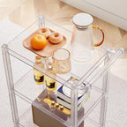 Acrylic Side Table, 3-Tier Acrylic Bar Cart with Wheels and Handle, Clear Multifunction Small Spaces Rolling Serving for Kitchen Living Room Dining Laundry(Blue)
