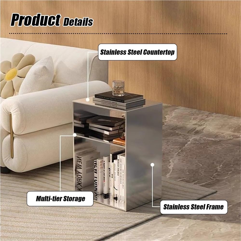 3-Layer Metal Storage Side Table, Square Sofa Side Tables, Simple End Table, Small Accent Tables for Living Room, Bedroom
