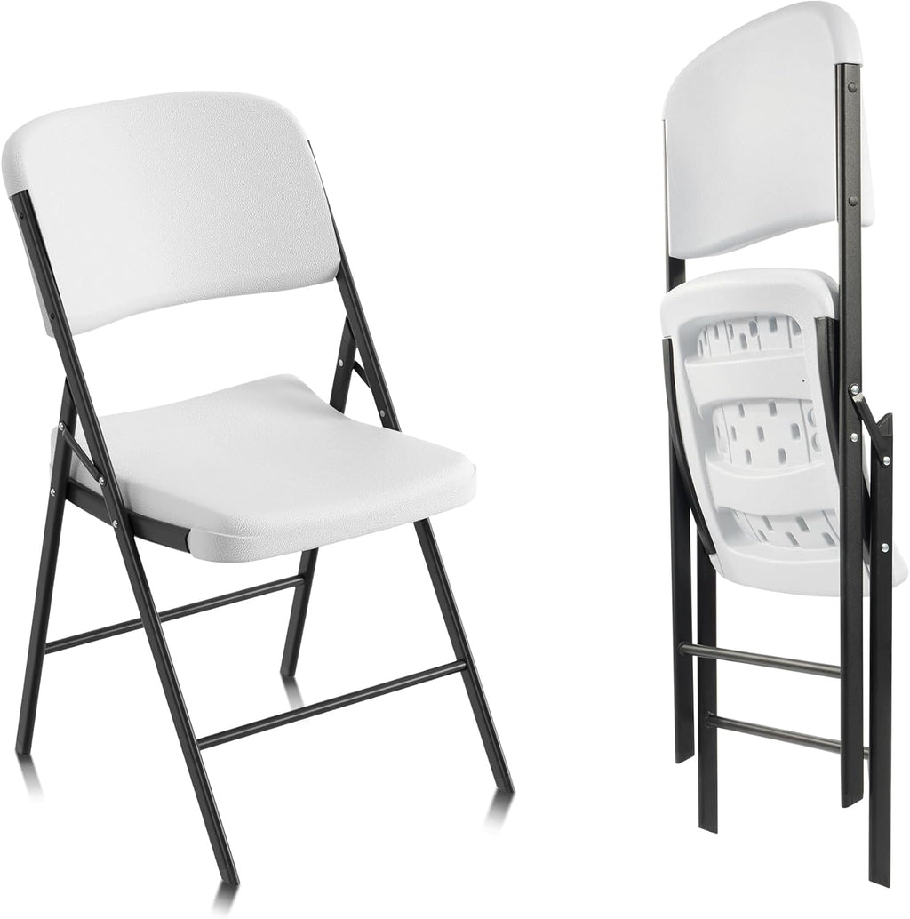 Elevon Folding Chairs Heavy Duty Plastic Chairs with 350-Pound Capacity for Home Office Camping Kitchen Dining Wedding Party Event Picnic, White, 2-Pack