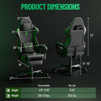Ferghana Gaming Chair, PU Leather Ergonomic Computer Chair with Massage Lumbar Support, High Back Office Game Chair with Footrest and Linkage Armrest for Adult, Grey/Black/Green