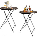 Hightop Cocktail Table 32in Round Folding Bar Height with Detachable Legs, Tall Bar Folding Table Indoor Outdoor Use for Wedding Bar Patio Parties (2PC, Brown)