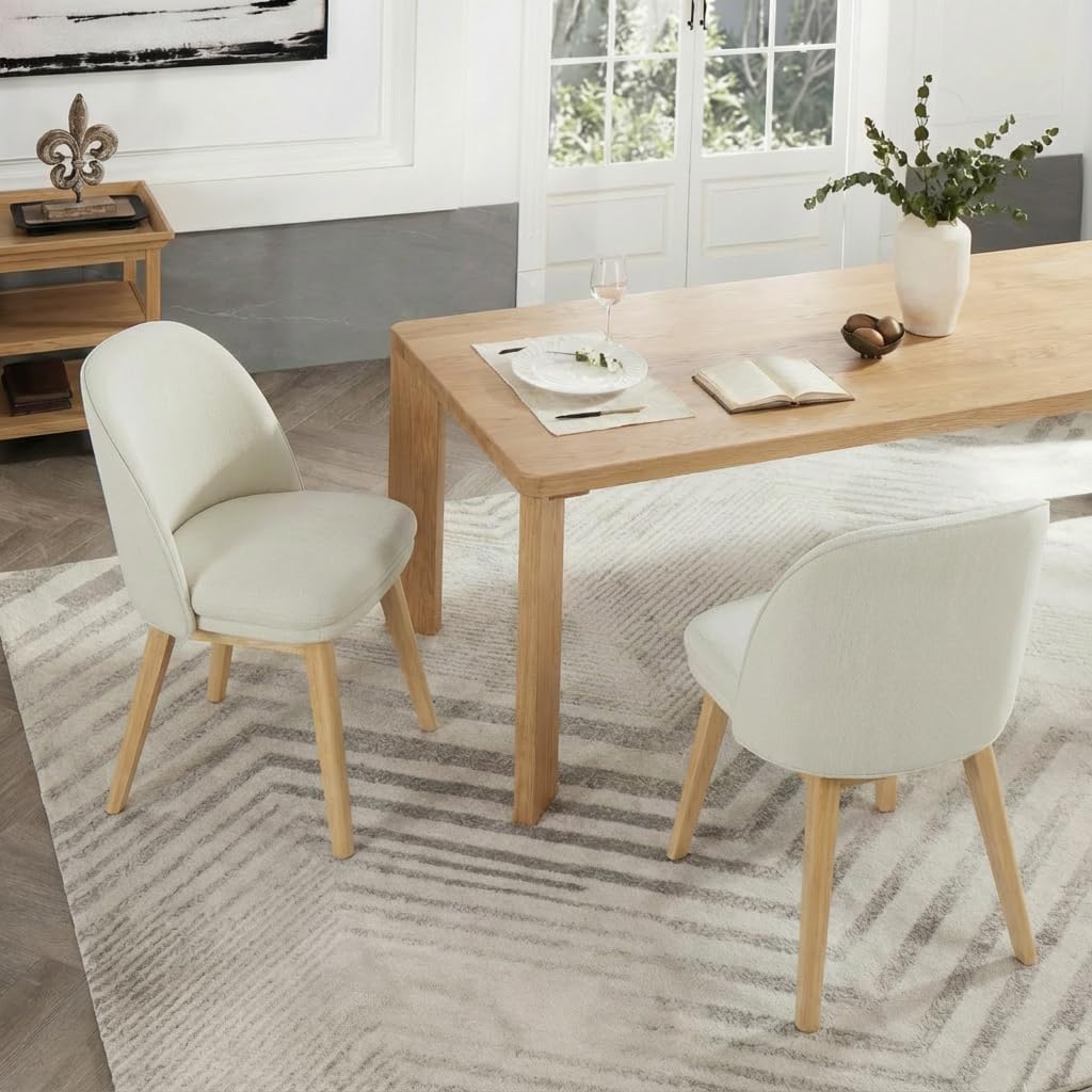 KISLOT Wooden Dining Chairs Set of 4, Fabric Upholstered Modern Dining Room Chairs with Double-Layer Thick Seat Cushion & Ergonomic Backrest for Restaurant, Kitchen and Café, 2 Boxs