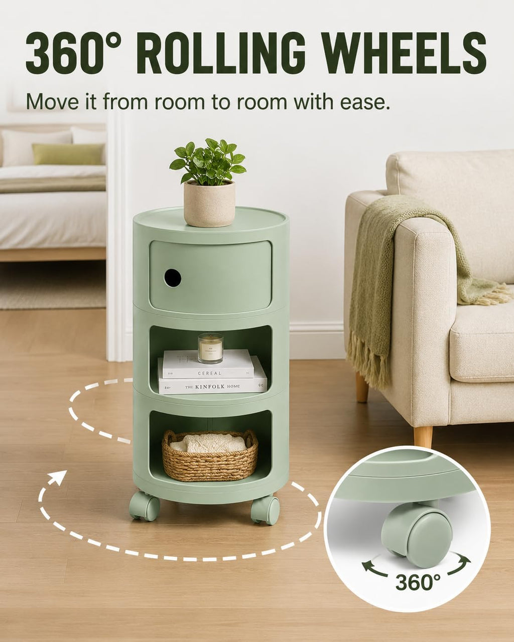 3 Tier Rounded Cabinet,Round Nightstand Detachable End Table with Storage Lightweight Side Table Storage for Living Room Bedroom Bathroom Kitchen