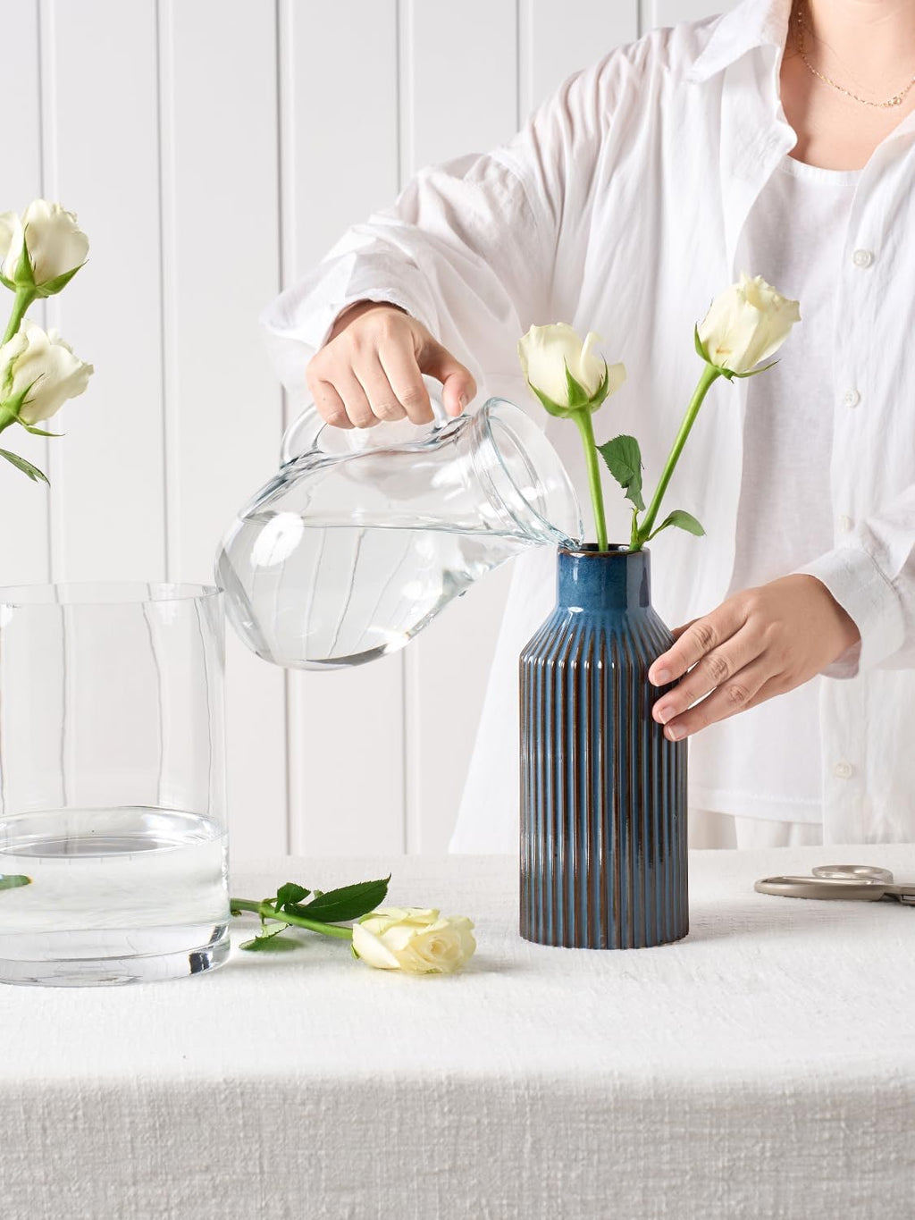 STHIE 8 Inches Ceramic Flower Vase, Blue Vases for Centerpieces | Flambé Reactive Glaze,Minimalist Modern Home Decor, Pampas Grass Vase for Table, Fireplace, Shelf, Mantel, Entryway