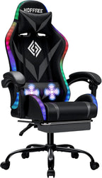 RGB Gaming Chair with LED Lights Massage Ergonomic Game Chairs for Adults High Back Reclining Computer Chair with Footrest Video Game Chair Lumbar Support Racing Style Gamer Chair Grey and Black