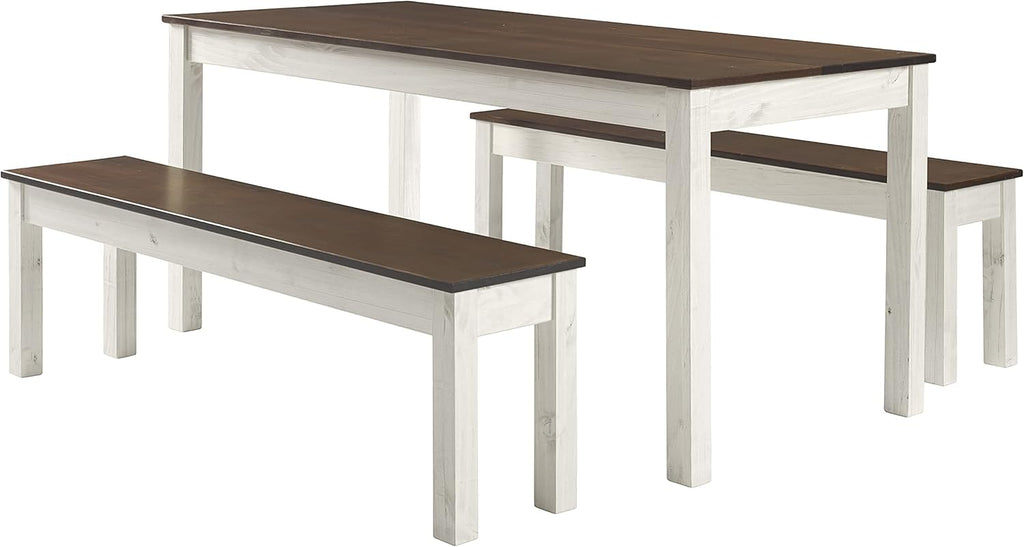 Furniture Dash - Wood Bench - Entryway Bench - Dining Bench - 53.15" W, 12.2" D, 17.72" H - 22lb - White Distressed
