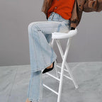 Portable Folding Bar Stool with Steel Frame Legs for Adults White 24 Inch Foldable Kitchen High(White,70cm/28inch)