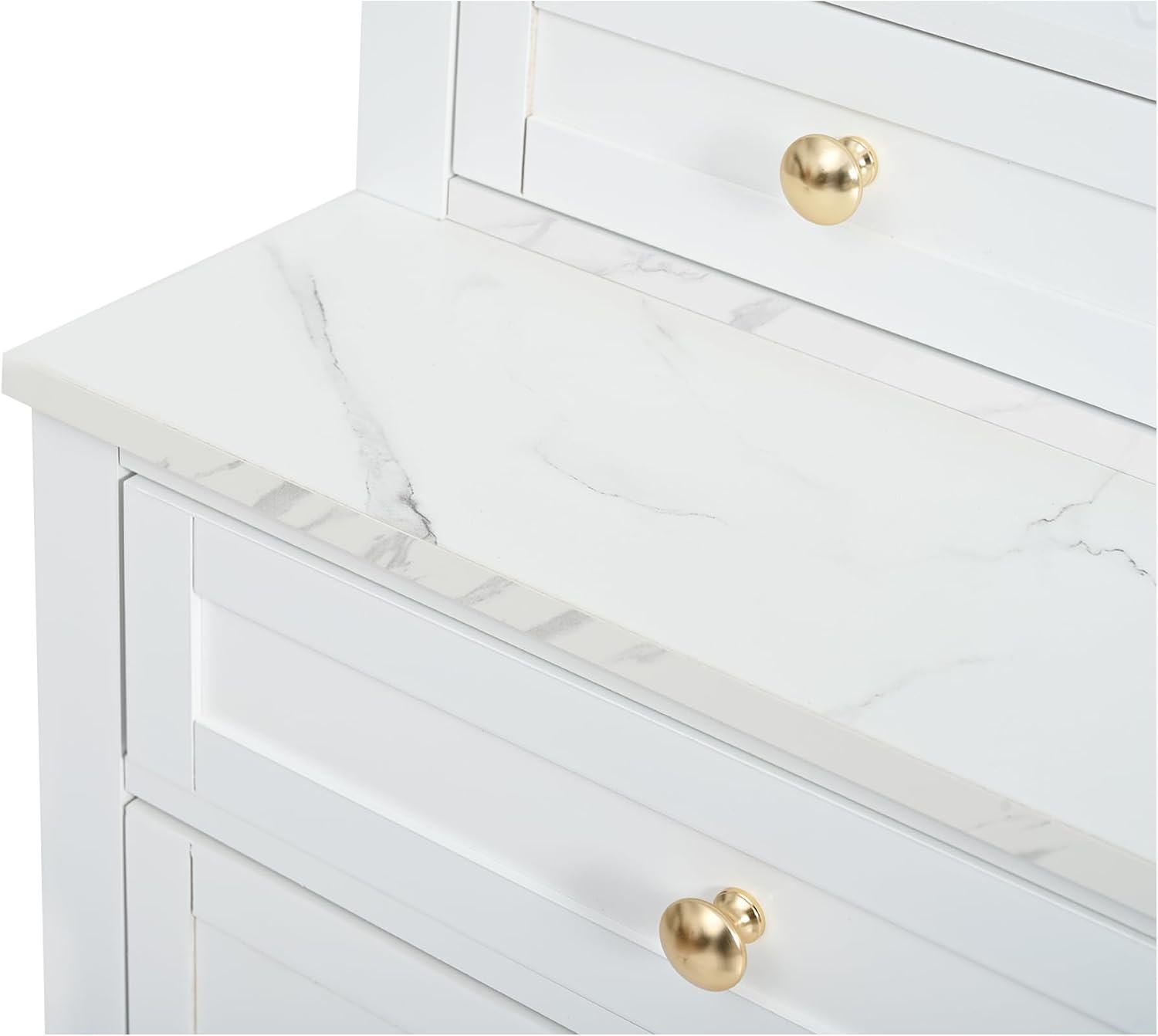 CIATRE Modern 83.7" Freestanding Kitchen Pantry Cabinet with Faux Marble Top | Farmhouse Tall Hutch with 5 Drawers & Adjustable Shelf for Storage, Dining Room, Kitchen Organization (White)