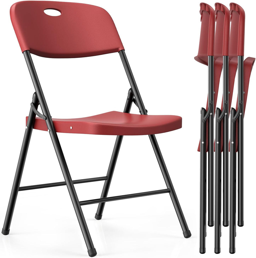 VTOY Heavy Duty Folding Chairs 4 Pack, 450 lbs Capacity Stackable Plastic Chairs, Durable & Comfortable for Indoor Outdoor, Wedding, Party, Patio, Office (Red)