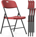 VTOY Heavy Duty Folding Chairs 4 Pack, 450 lbs Capacity Stackable Plastic Chairs, Durable & Comfortable for Indoor Outdoor, Wedding, Party, Patio, Office (Red)