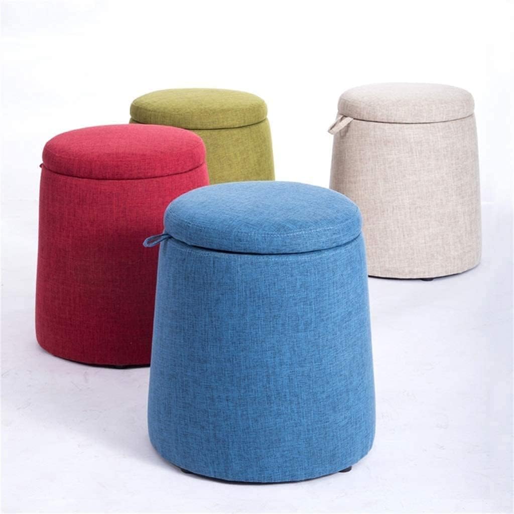 BABYCE Ottoman Stool Pouffe Chair Stool Cloth Cover and 4 Legs Sofa Home Low Stool - Khaki Solid Wood Footstool (Color : Red)