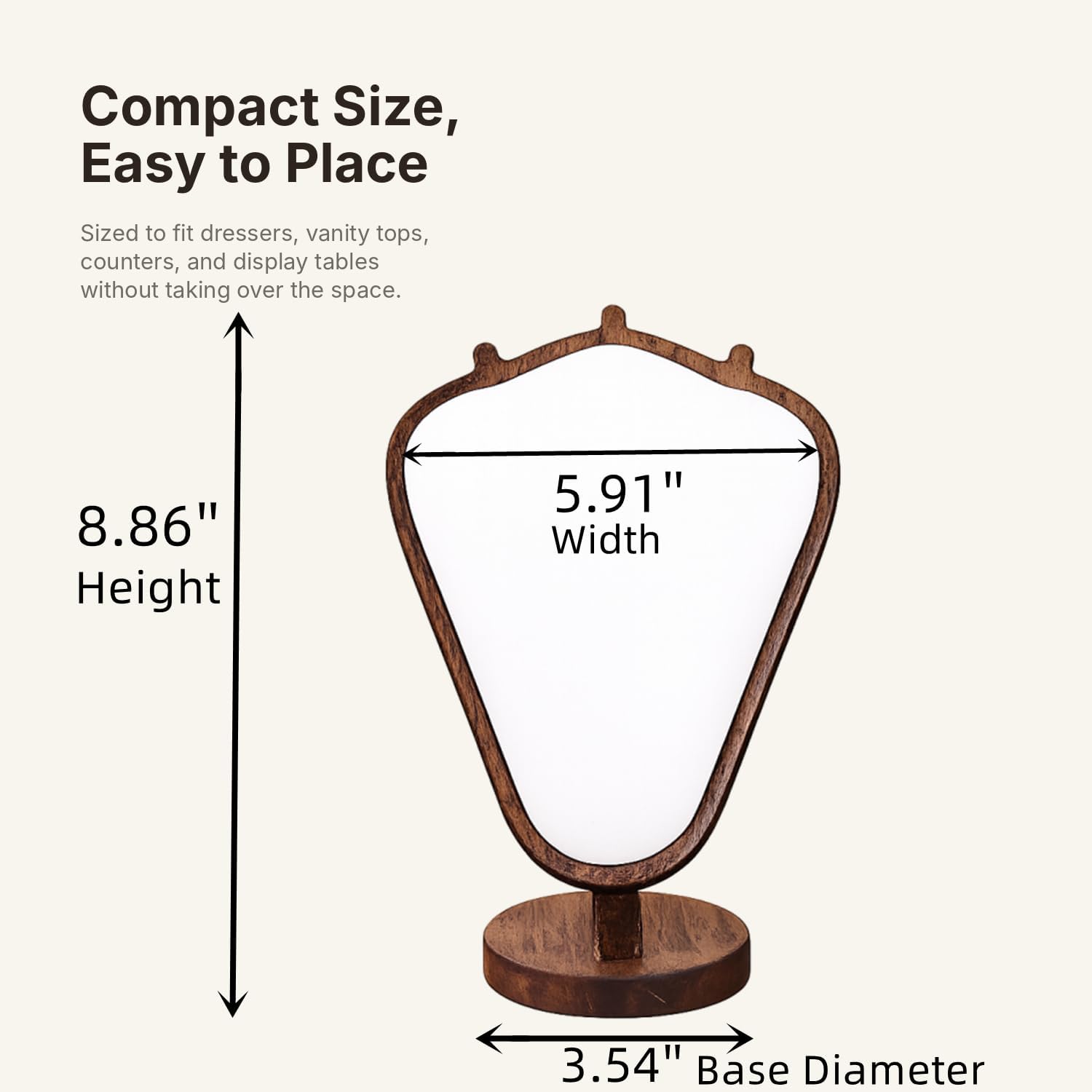 Necklace Display Stand, Walnut Wood Jewelry Holder with Soft Padded Leather Panel, Tabletop Necklace Organizer for Dresser, Vanity, Boutique Display (White)