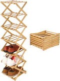 7 Tier Wooden Vertical Shoe Rack, Folding Narrow Shoe Organizer, Standing Portable Storage Shelf for Entryway, Bedroom, Small Spaces, No Installation, Space-Saving Design