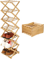 7 Tier Wooden Vertical Shoe Rack, Folding Narrow Shoe Organizer, Standing Portable Storage Shelf for Entryway, Bedroom, Small Spaces, No Installation, Space-Saving Design