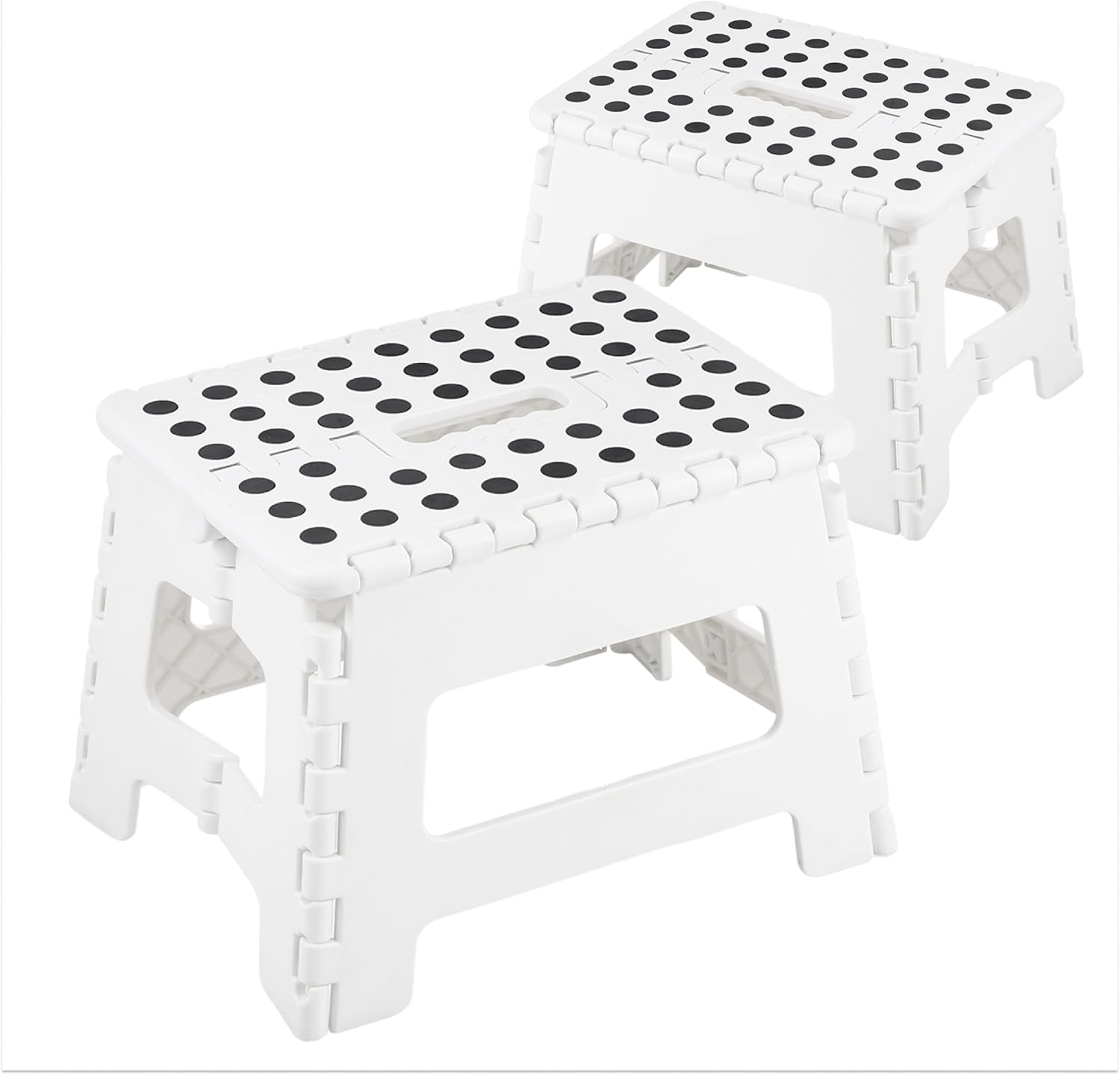 JS Gourmet Folding Step Stool - Set of 2, Sturdy Plastic Stool 9-inch | Lightweight Non Slip, Holds Up to 300 lbs, Collapsible Stool for Kitchen, Bathroom, Garden, & Camping Use - White