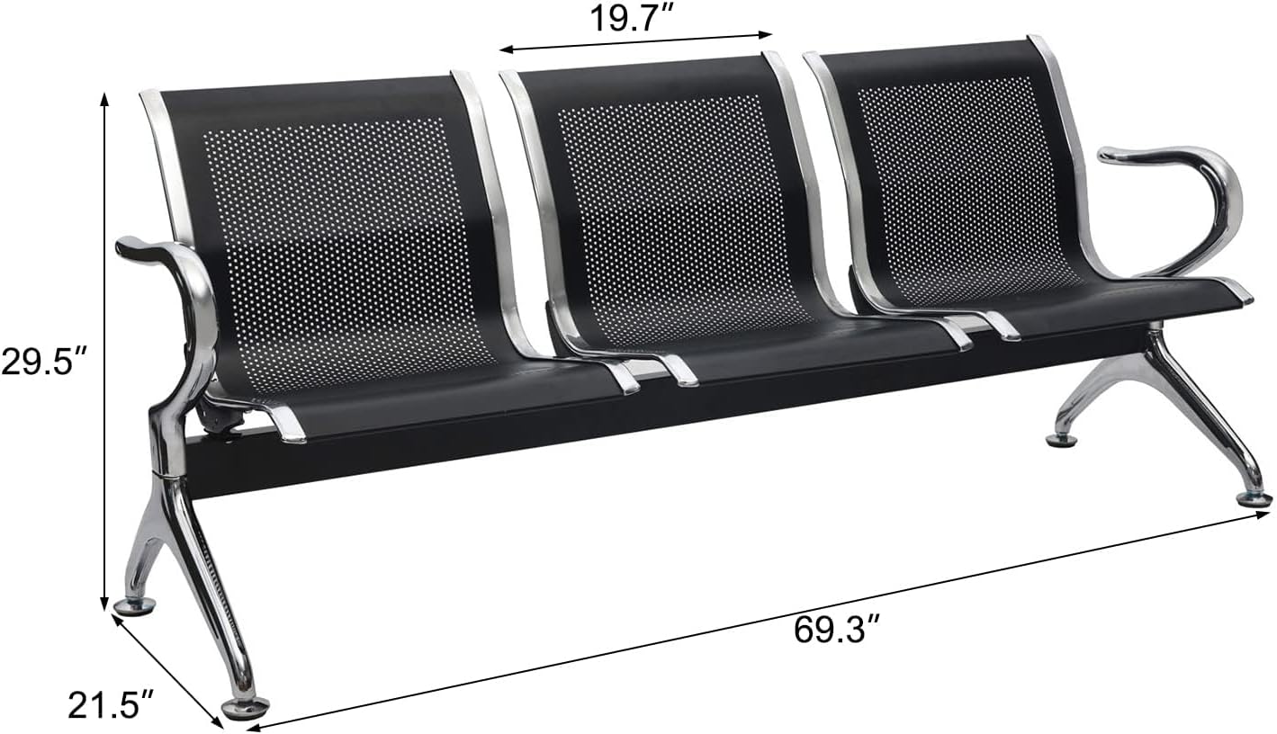 Kinsuite Waiting Room Chair - 3-Seat Airport Reception Lobby Office Bench, Black