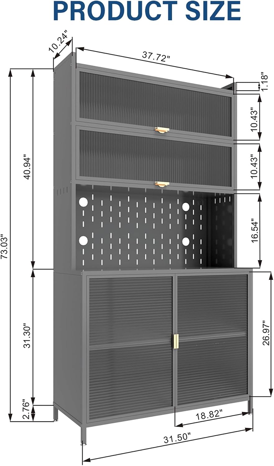 Anveffeg 73" Tall Kitchen Pantry Cabinet, 6 Tiers Flip Door with Pegboard Spacious, Adjustable Metal Pantry Storage Cabinet, Anti-Tip Design Hutch for Kitchen, Dining Room, Living Room Grey