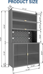 Anveffeg 73" Tall Kitchen Pantry Cabinet, 6 Tiers Flip Door with Pegboard Spacious, Adjustable Metal Pantry Storage Cabinet, Anti-Tip Design Hutch for Kitchen, Dining Room, Living Room Grey