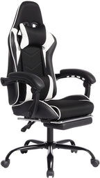 Gaming Chair, Computer Chair with Footrest and Lumbar Support,High Back Ergonomic Office Chair, Height Adjustable Game Chair with 360°-Swivel Seat and Headrest, for Office or Gaming (White)