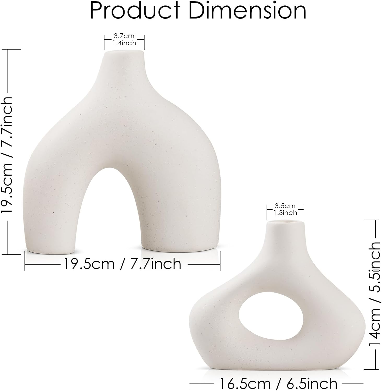 White Ceramic Vase Set of 2 - Minimalist Nordic Style, Matte Donut Vases for Pampas Grass, Ceramic Hollow Donut Vase Decor, Flower Vases for Living Room Wedding Coffee Table Bookshelf Office Decor
