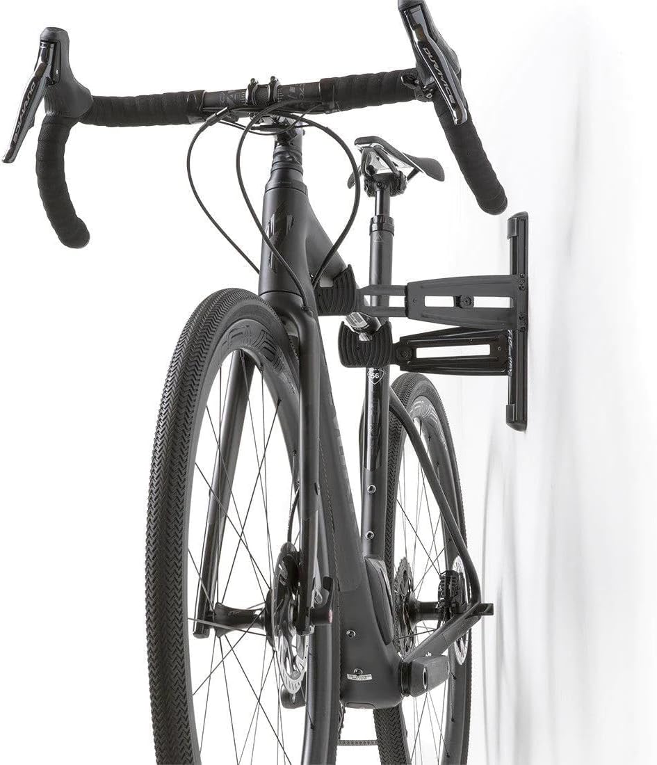 Feedback Sports | Velo Wall Rack 2D Bike Storage | Bicycle Hangar Mount W/Adjustable Arms | Road, Gravel, Mountain Bike Compatible | For Garage, Apartment, Shed | Black