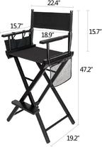 mefeir 31" Height Tall Directors Chairs, Folding Artist Makeup with Replacement Cover, Storage Side Bags, Footrest, Support 250 lbs, Solid Hardwood & Polyester Black Canvas