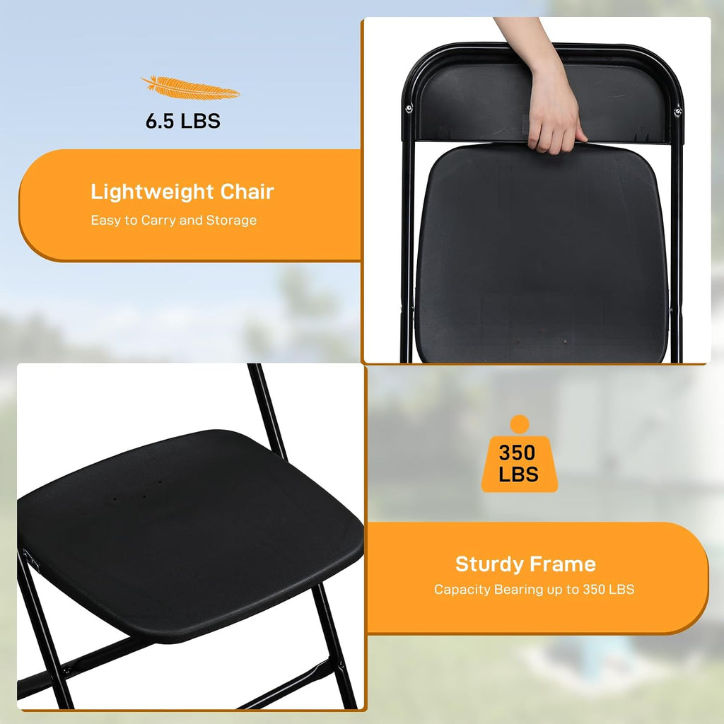 50pcs Folding Chair, Plastic Chairs with 330-Pound Capacity, Easy to Fold and Store Suitable for Indoor & Outdoor, Wedding, Party, Restaurant, Meeting Room, Patio and Garden, Black