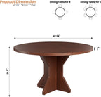 IDEALHOUSE Round Dining Table, 47" Kitchen Table for 4-6 People, Circle Tables with Sturdy Pedestal Base, Space Saving Dinning Room Furniture for Living Room, Kitchen, Apartment, Walnut