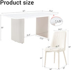 TesNus White Dining Table Set for 6, 67" Modern Marble Dining Table Set for Family Dining Room, Cream White Oval Table Set with Beveled 3.5" Top & Roman Column Pedestal Base, Easy 4-Screw Assembly