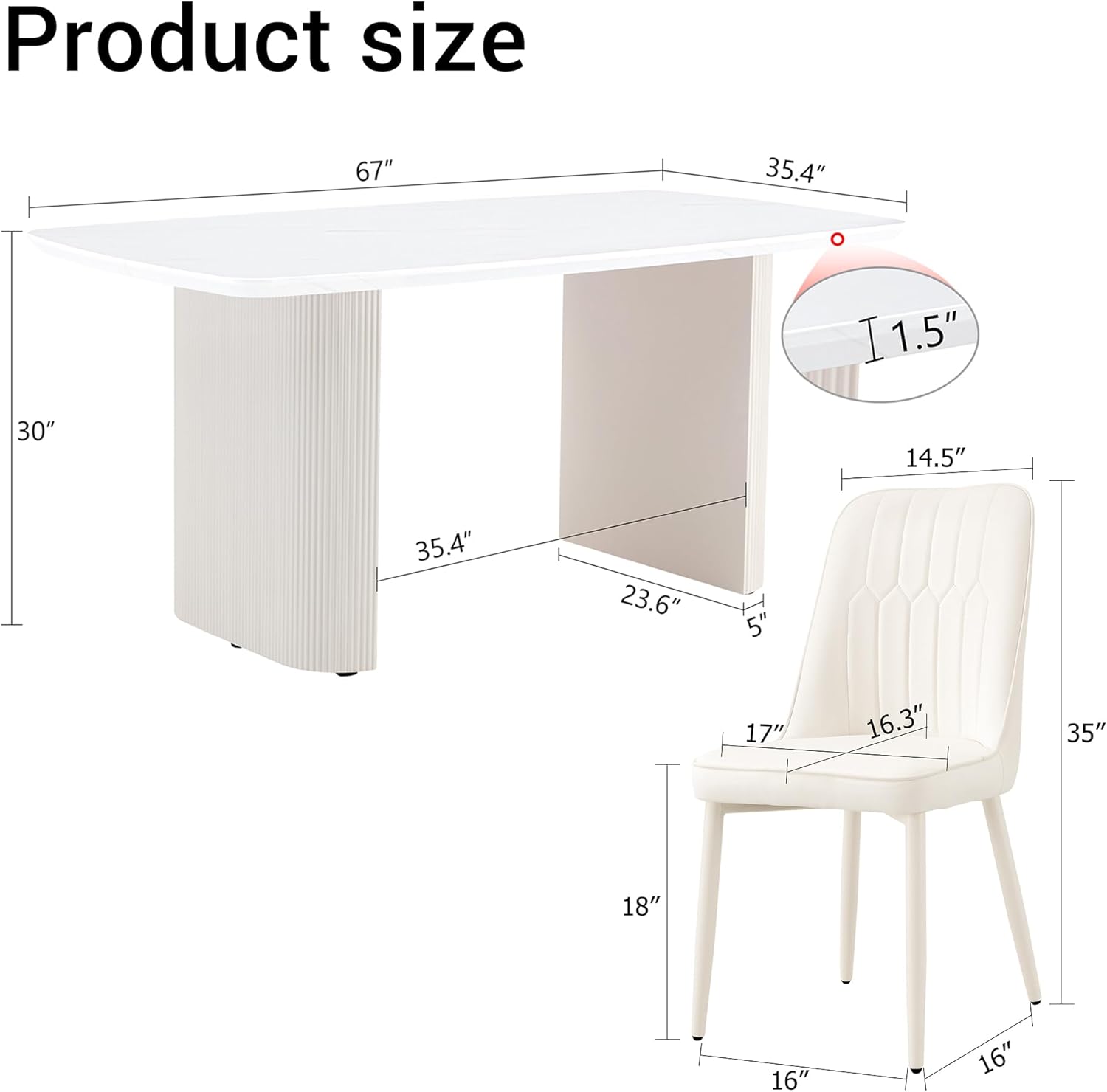 TesNus White Dining Table Set for 6, 67" Modern Marble Dining Table Set for Family Dining Room, Cream White Oval Table Set with Beveled 3.5" Top & Roman Column Pedestal Base, Easy 4-Screw Assembly