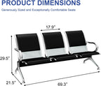 KINTNESS Guest Reception Chairs for Airport Waiting Room Office Chairs Salon Barber Bank Hall Room Conference Airport with Black Leather Cushion 3 Seat Bench Furniture …