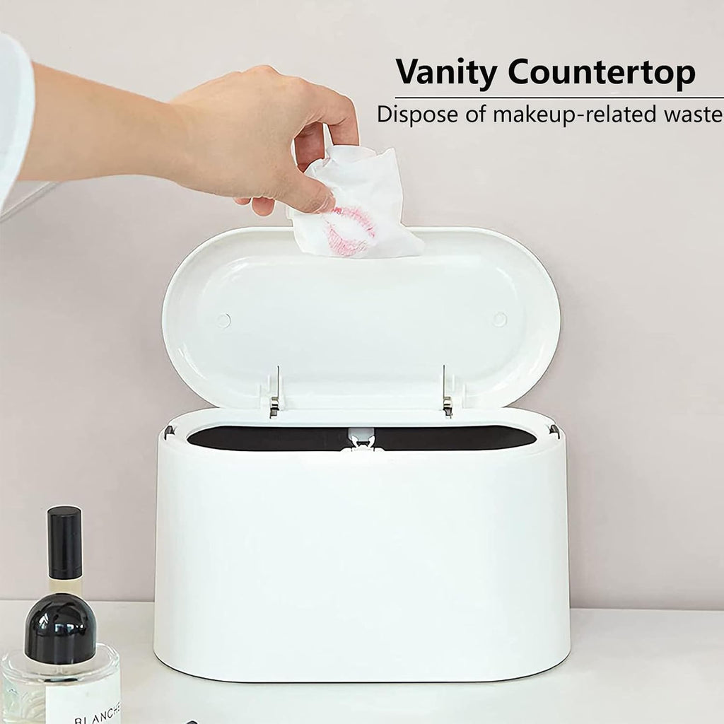 SUBEKYU Mini Trash Can with Lid,Small Desk Trash Can,Countertop Mini Garbage Cans,Tiny Waste Basket,White,with 3 roll Bags
