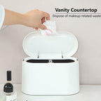 SUBEKYU Mini Trash Can with Lid,Small Desk Trash Can,Countertop Mini Garbage Cans,Tiny Waste Basket,White,with 3 roll Bags