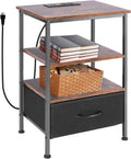 Nightstands Set with Charging Station, Bedside Tables with USB Ports and Outlets, End Table with Fabric-Wood 2-in-1 Drawer for Small Spaces, Vintage Side Table for Bedroom, Living Room