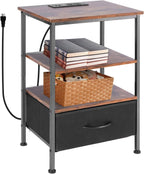 Nightstands Set with Charging Station, Bedside Tables with USB Ports and Outlets, End Table with Fabric-Wood 2-in-1 Drawer for Small Spaces, Vintage Side Table for Bedroom, Living Room