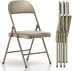 Nazhura Folding Chairs with Padded Vinyl Cushion Chairs with Comfortable Cushion and Durable Steel Frame for Home and Office, for Indoor and Outdoor Events (Kahki, Vinyl, 4 Pack)
